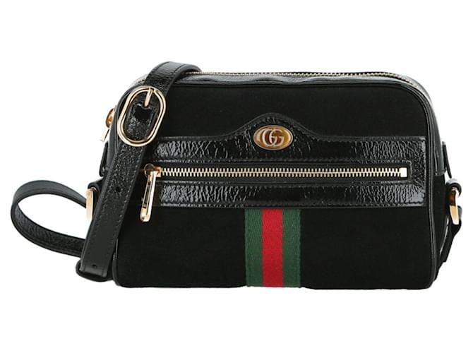 Gucci Black Suede and Patent Leather Medium Ophidia Chain Shoulder Bag Gucci