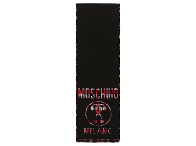 Moschino Plaid Logo Wool Scarf Grey  ref.671702