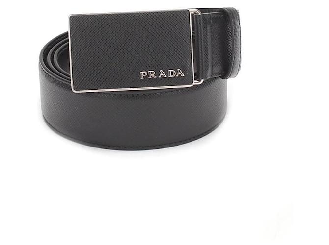 prada Pebbled Effect Logo Buckle Belt black Leather Pony-style calfskin  ref.671809
