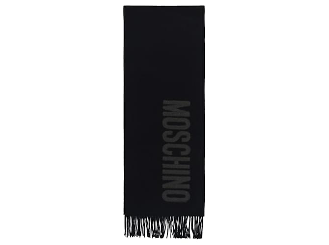 Écharpe en laine à franges et logo Moschino Noir  ref.671837