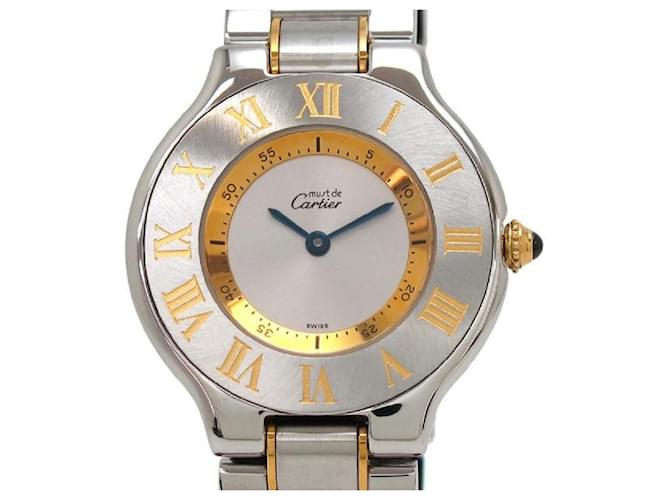 * Mástil Cartier 21LM 31mm reloj de hombre Plata Dorado Acero Chapado en oro  ref.672153
