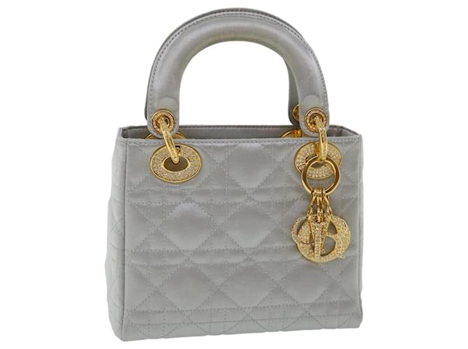 Christian Dior Lady Dior Hand Bag Satin Ice blue Auth 32083a  ref.672219