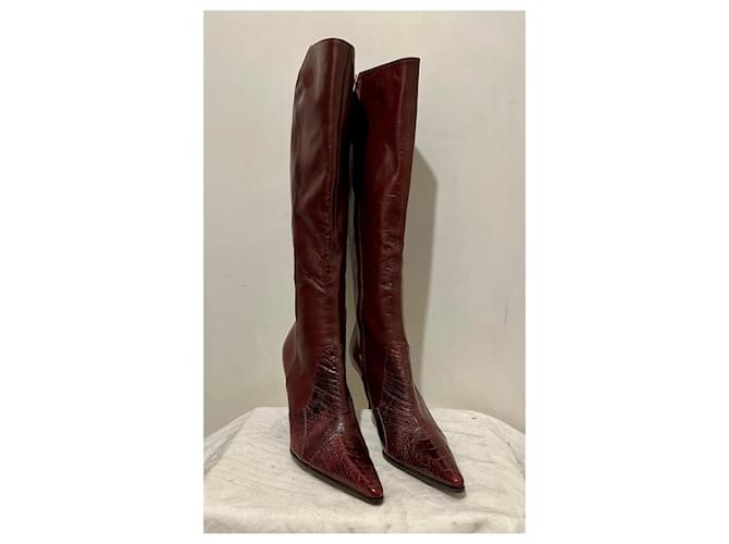 Sergio Rossi Burgundy SR high heeled leather boots Dark red  ref.672704