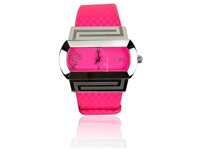Versace Fluo Pink Fuchsia PSQ 99 Ladies Hippodrome Wrist Watch Steel  ref.672728