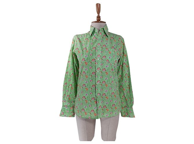 Ralph Lauren Top de Algodón Verde con Estampado Floral Multicolor