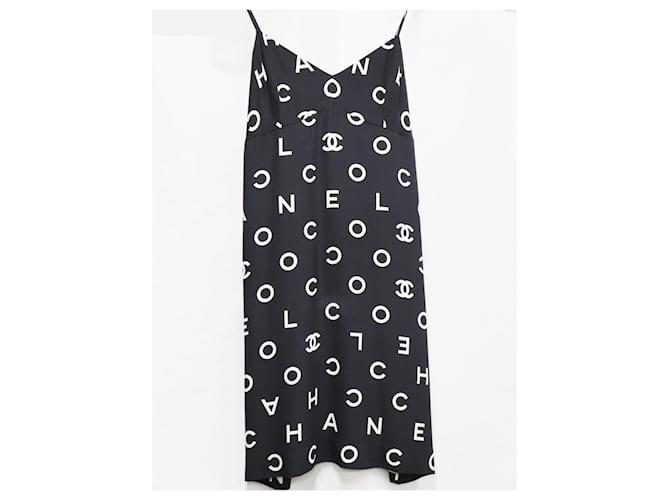* Chanel CHANEL 97Camisole-Kleid mit P-Logo Marineblau Seide Wolle  ref.672755