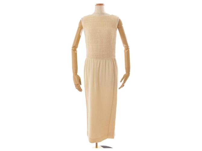 Chanel * Kanal 98Ein ärmelloses, einteiliges Kleid mit Coco Mark-Knöpfen Weiß Seide Wolle Nylon Mohair  ref.672772