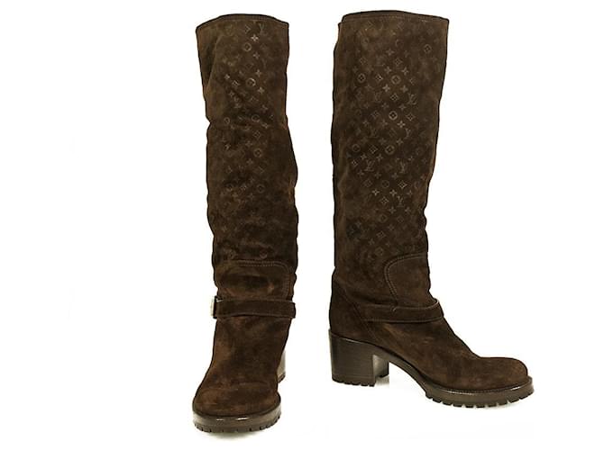 Louis Vuitton fauvist suede embossed monogram brown shearling fur boots sz  40 ref.672811 - Joli Closet