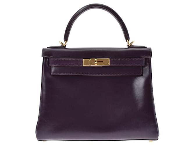 Hermès hermes kelly 28 Handbag in Purple Leather  ref.673072