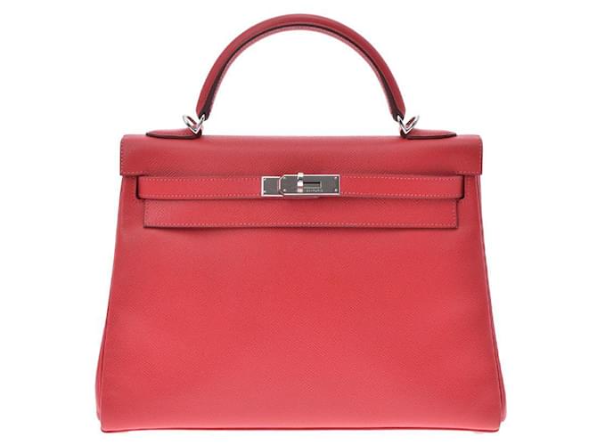 Hermès Hermes Kelly 32 Zwei-Wege-Tasche in Rot Leder  ref.673075