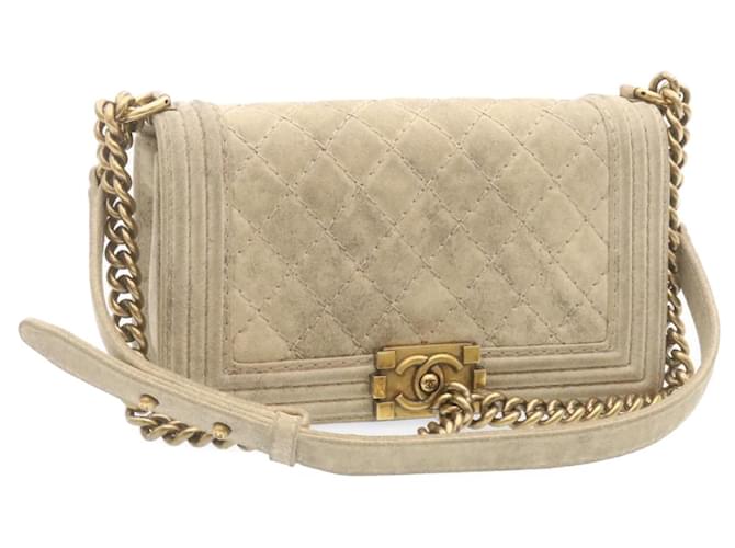 CHANEL Boy Chanel Chain Shoulder Bag Beige Suede CC Auth 23649alla Svezia  ref.673419