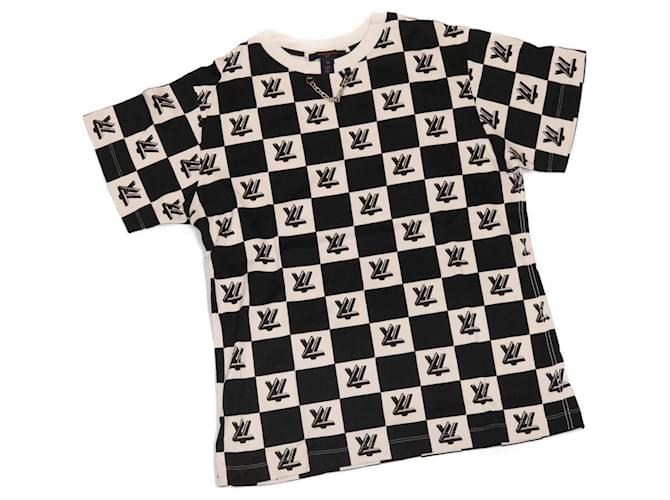 LOUIS VUITTON Camiseta xadrez manga curta 100% algodão M Branco Preto Auth ak159  ref.673465