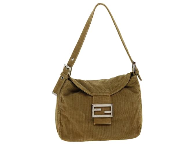 FENDI Mamma Baguette Shoulder Bag Corduroy Brown Auth