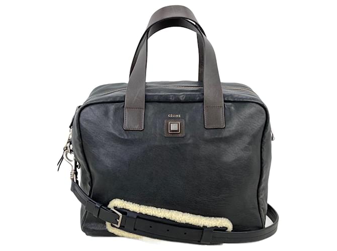 Céline Celine Black Leather Handle Bag Vintage Maletín bandolera usado Negro Cuero  ref.673897