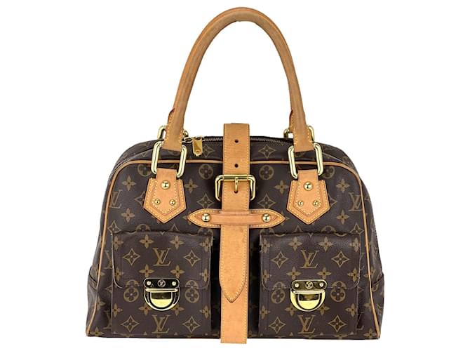 Borsa a mano Louis Vuitton Manhattan GM Monogram Canvas spalla aggiunta inserto usato Marrone Tela  ref.673906