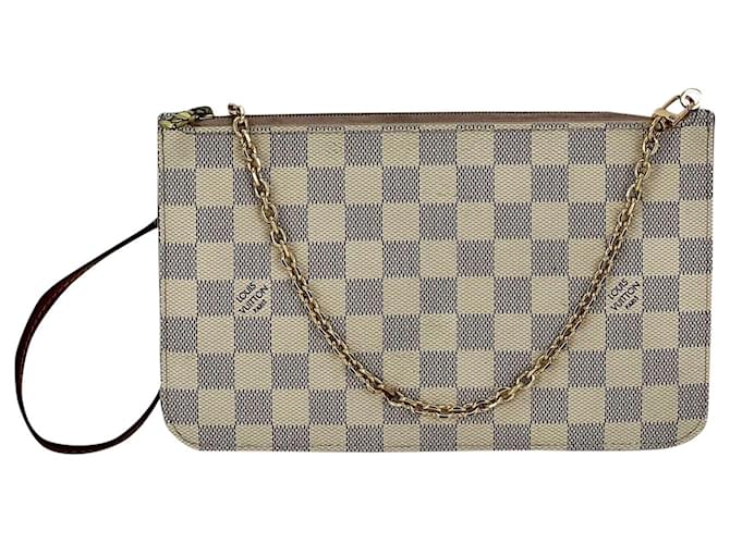 LOUIS VUITTON Pochette Damier Azur Clutch Crossbody Bag di NEVERFULL Pre di proprietà Bianco Pelle  ref.673925