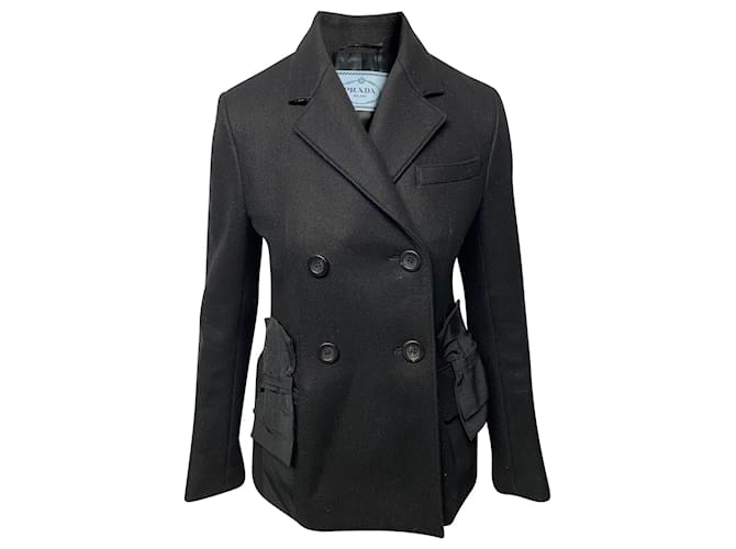 Prada Double Breasted Jacket in Black Virgin Wool  ref.673933