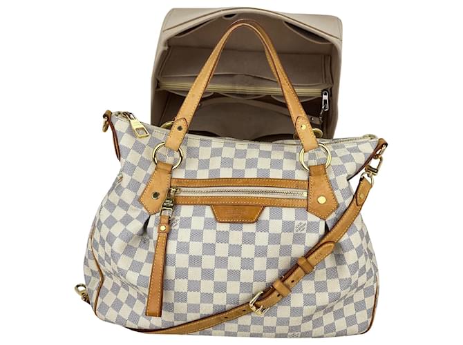 Louis Vuitton Evora MM Damier Azur White Canvas Hand Shoulder Bag N41133 Pre owned Cloth  ref.673944