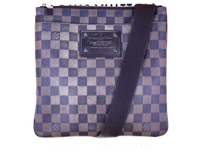 LOUIS VUITTON Damier Ebene Brooklyn Pochette Plate Messenger Bag Crossbody Usado Marrom Lona  ref.673962