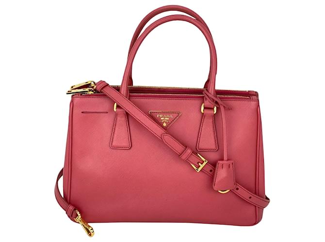 Prada Galleria doublé zip cuir Saffiano rose petit sac à main cabas d'occasion  ref.673990