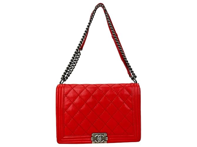 CHANEL Handtasche Quilted Stitch Large Flap Rote Schultertasche aus CC-Leder Gebraucht  ref.673996