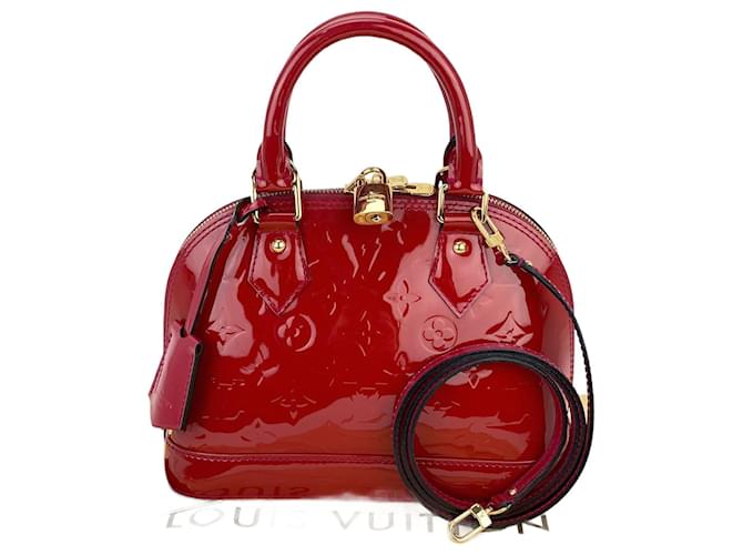 Louis Vuitton Alma BB Vernis Bolsa de Ombro de Couro Rosa Indiano Vermelho Usado  ref.674000