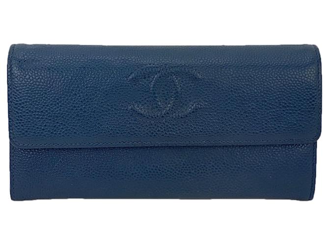 Chanel Wallet Timeless Gusset Flap CC Logo Long Wallet azul marino de segunda mano Cuero  ref.674014