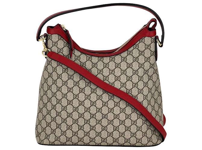 Gucci Handbag GG Supreme Monogram Canvas Linea A Red Pink Leather Hobo Preowned  ref.674016