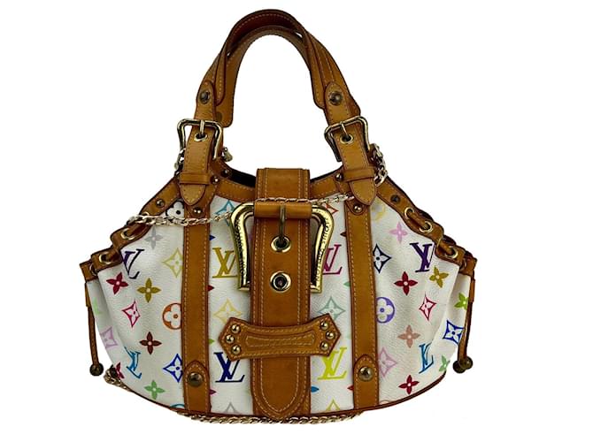 Louis Vuitton Sac à main Blanc Monogram Multicolore Theda Gm Canvas Bag Added Chain Cuir  ref.674037