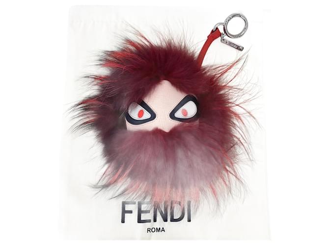 Fendi Red Fur Bag Bugs Portachiavi in pelle / Charm per borsa Autentico usato Rosso Bordò Pelliccia  ref.674049