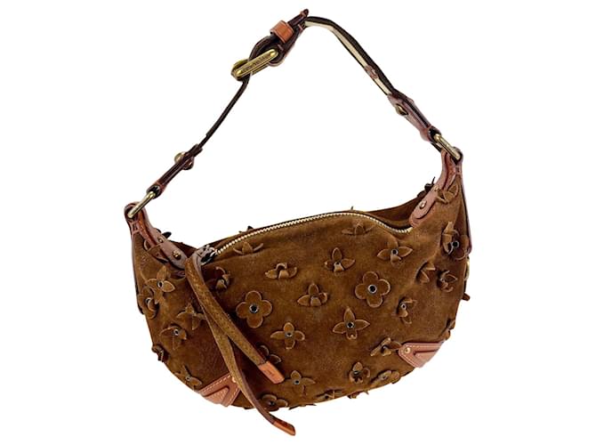 Louis Vuitton Hand Bag Brown Suede Mahina Fleurs Onatah PM Cacao Hobo Bag Preowned  ref.674053