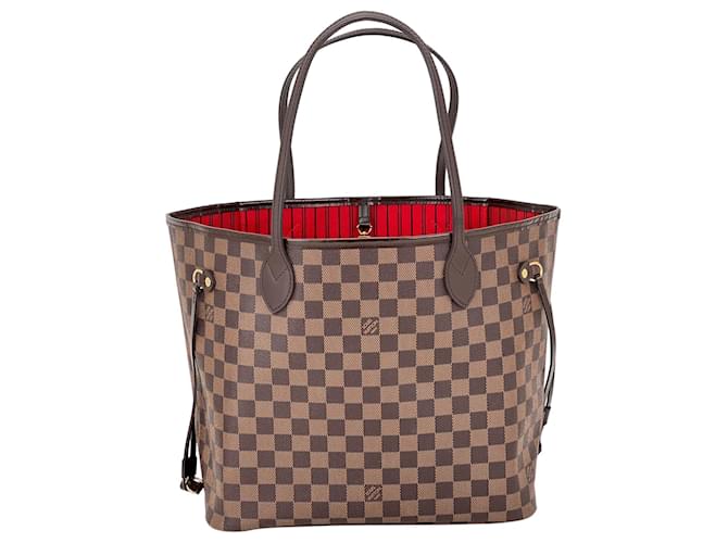 Louis Vuitton Neverfull MM Brown Damier Ebene Canvas Leather Tote W/Red Insert Pre-owned  ref.674057