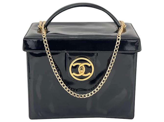 CHANEL Bag Timeless CC logo Vanity Pouch Patent Leather Makeup Travel Case  Shoulder Bag Preowned