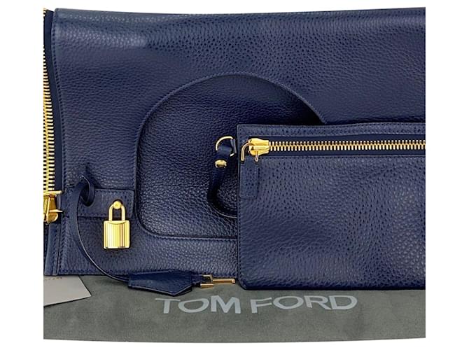 TOM FORD  ALIX  Fold-Over Navy Blue Pebbled Calfskin Leather Shoulder Bag preowned  ref.674099