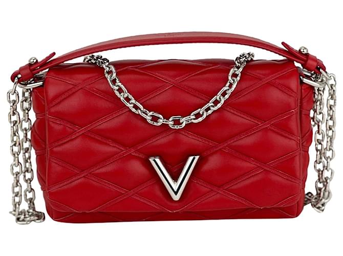 LOUIS VUITTON Go-14 Mini Malletage Lambskin Hand shoulder Bag Authentic preowned Red Leather  ref.674139