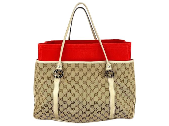 Gucci Pre-owned GG Canvas & White Leather Tote