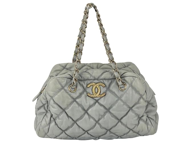 Chanel Handbag Large Bubbled Quilted Grey Bowler Soft Leather Satchel Bag  Preowned ref.674153 - Joli Closet