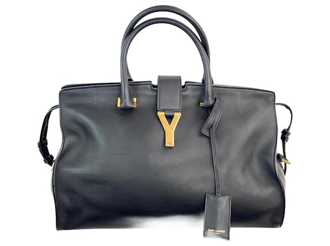 Saint Laurent Classic Y Cabas Medium Black Leather Hand Bag preowned  ref.674178