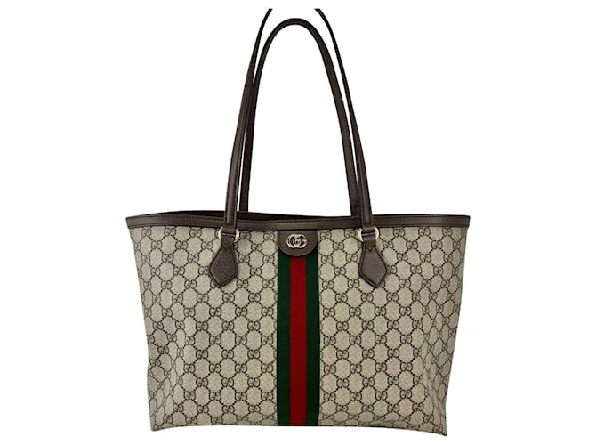 Gucci Tote Ophidia Medium GG Supreme Tote Bag Supreme Canvas Web Hand Bag Marrone Pelle  ref.674194