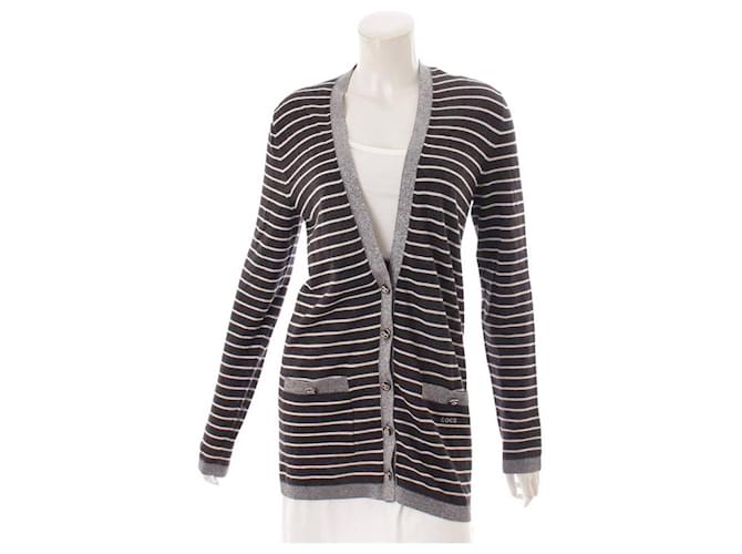 *Chanel 09C Cardigan rayé Cocomark à manches longues Soie Coton Polyester Nylon Blanc Gris  ref.674532