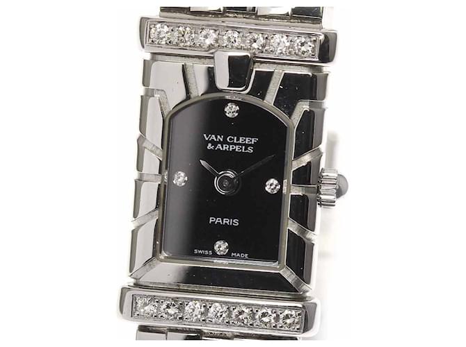 *Van Cleef & Arpels Façade Diamant Lunette 4P Quartz Dames Acier Noir  ref.674550