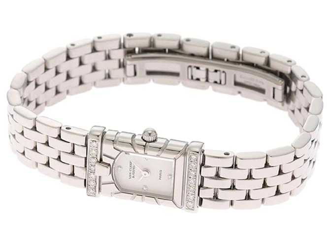 *Relógio feminino Van Cleef & Arpels Facade Diamond Bezel Quartz Branco Aço  ref.674554