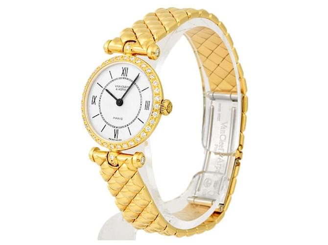 * Van Cleef & Arpels Classic La Collection Diamond Bezel K18Relógio YG Feminino Quartzo Mostrador Branco Dourado Ouro amarelo Diamante  ref.674557