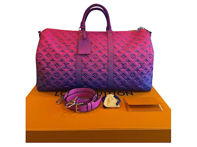 Louis Vuitton Keepall 50 Limited edition Blu Fuschia Pelle  ref.675379