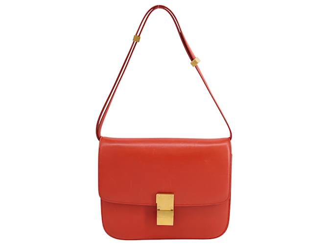 Céline Celine Medium Classic Box Bag aus rotem Kalbsleder Leder Kalbähnliches Kalb  ref.675510