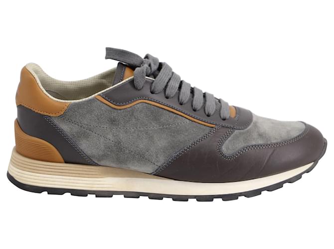 Brunello Cucinelli Runner Sneakers aus grauem Leder  ref.675518