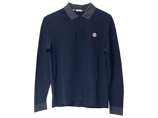 Moncler Long Sleeve Polo Shirt in Navy Blue Cotton  ref.675524