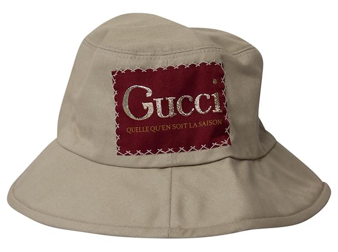 Gucci Patch Logo Bucket Hat in Beige Cotton ref.675533 - Joli Closet