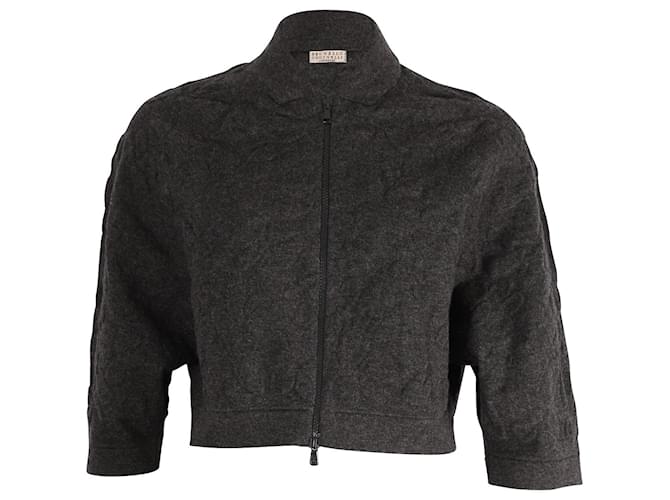 Brunello Cucinelli Brunelo Cucinelli Cropped Bolero Jacket in Grey Cashmere  Wool  ref.675537