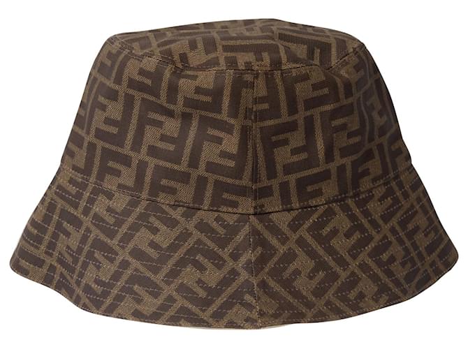 Fendi FF Logo Bucket Hat in Brown Polyester ref.675544 - Joli Closet